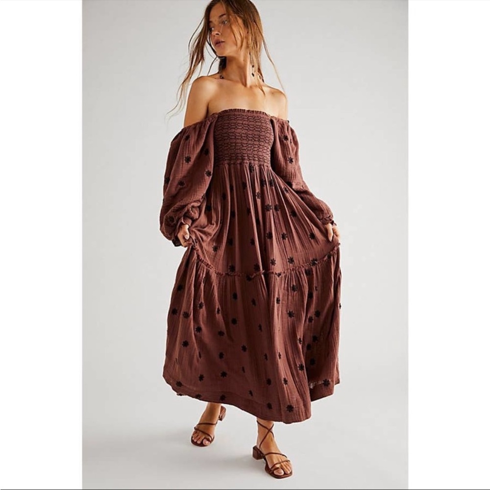 NWT Free People Dahlia Embroidered Maxi Dress